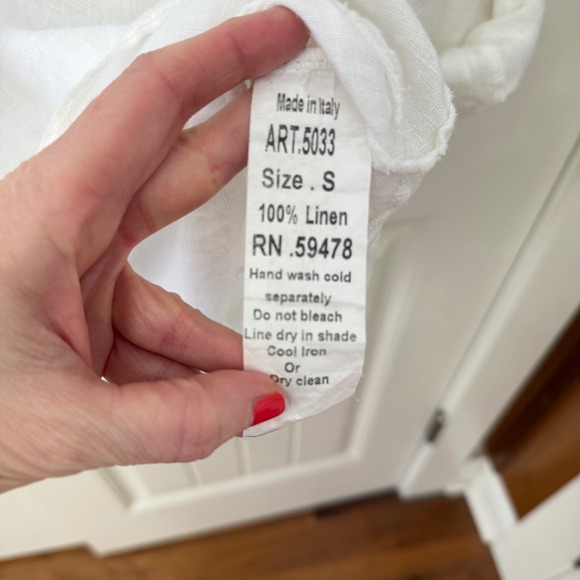 Valentina Naldi Tunic Top S White 100% Linen Made in Italy Pintuck Ruffle Hem - Picture 4 of 5